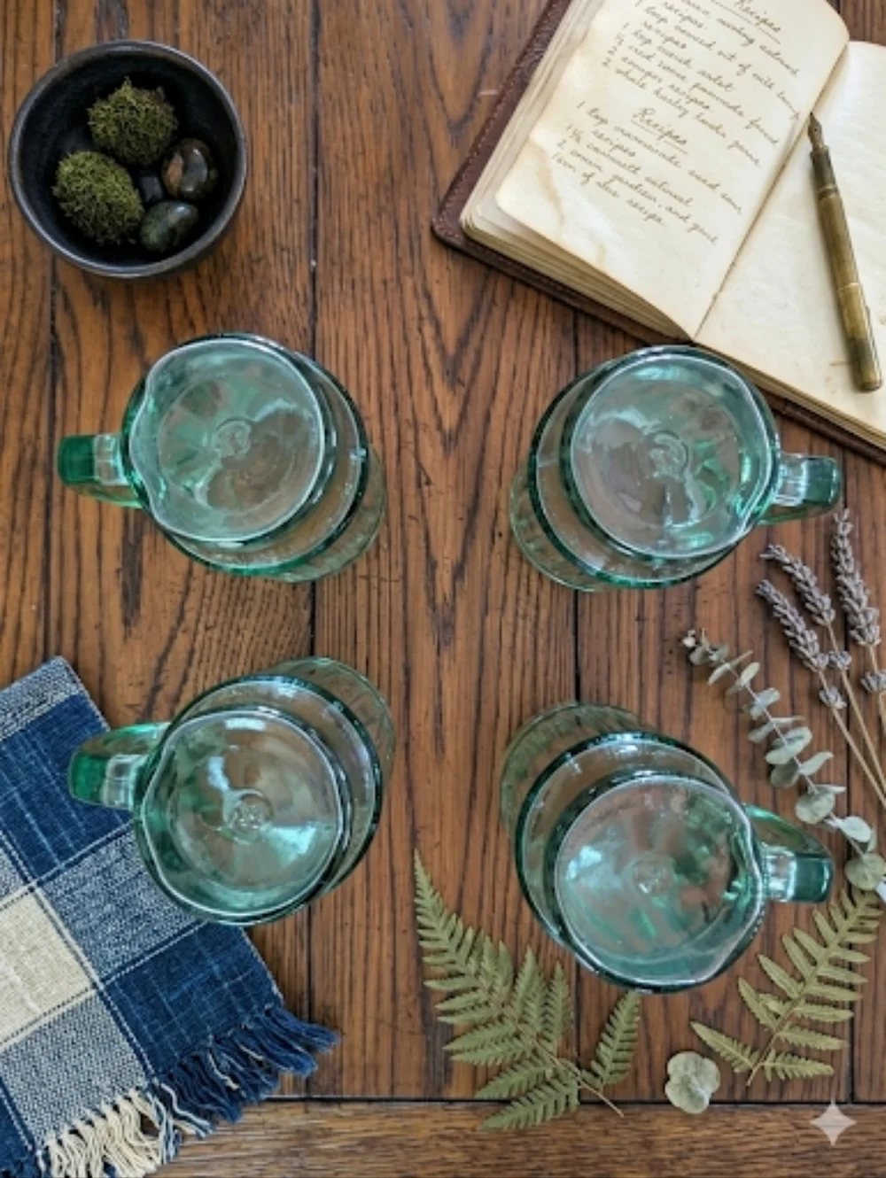 Vintage Emerald Green Fluted Beer Mugs - Set of 4